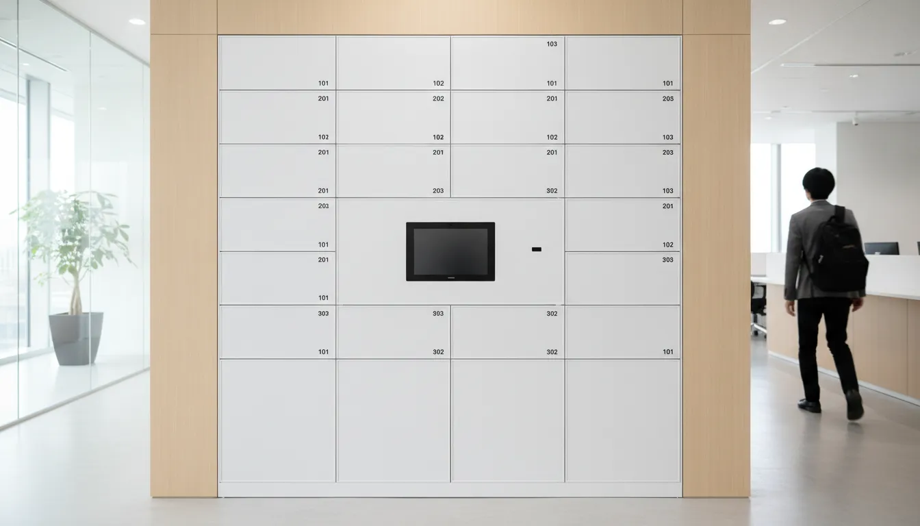 Illustrative image of smart lockers in an office